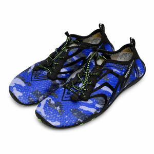 WateLves Water Shoes Mens Womens Barefoot Beach Swim Shoes Quick-Dry Aqua Socks Pool Shoes for Surf Yoga Water Aerobics (Blue Camo), Size 9.5