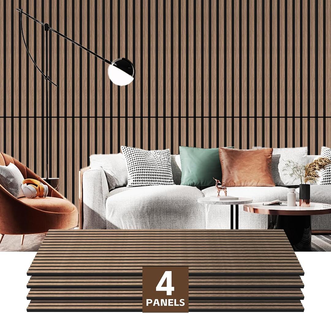 RITOLLO 4 Pack Wood Panels for Wall, 47.2"23.6"0.7" Wood Slat Acoustic Panels for Wall, Soundproof Panels, 3D Fluted Panels for Interior Wall Decor (Natural Walnut)