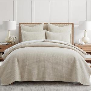 Levtex Home - Pick-Stitch Artisan Natural Quilt Set - King Quilt (106x92in) and 2 King Shams - Textured - Reversible - Cotton, Quilt - King/Cal King
