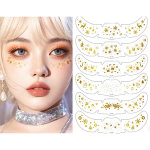 2 x Christmas Glitter Face Tattoo Gold Freckles Glow Up Makeup Patches, Glitter Makeup Accessories for Christmas Makeup Carnival Party, 6 Patterns