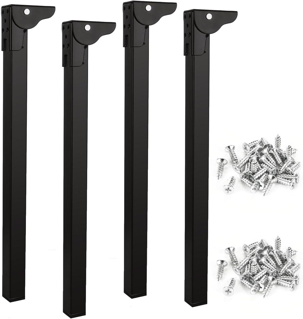 4 Pack 400mm / 16 inch Folding Table Legs, Metal Foldable Furniture Legs with Screws, Self-Locking Heavy Duty Sofa Legs Cabinet Feet for Table Bed Cupboard Dresser - Black