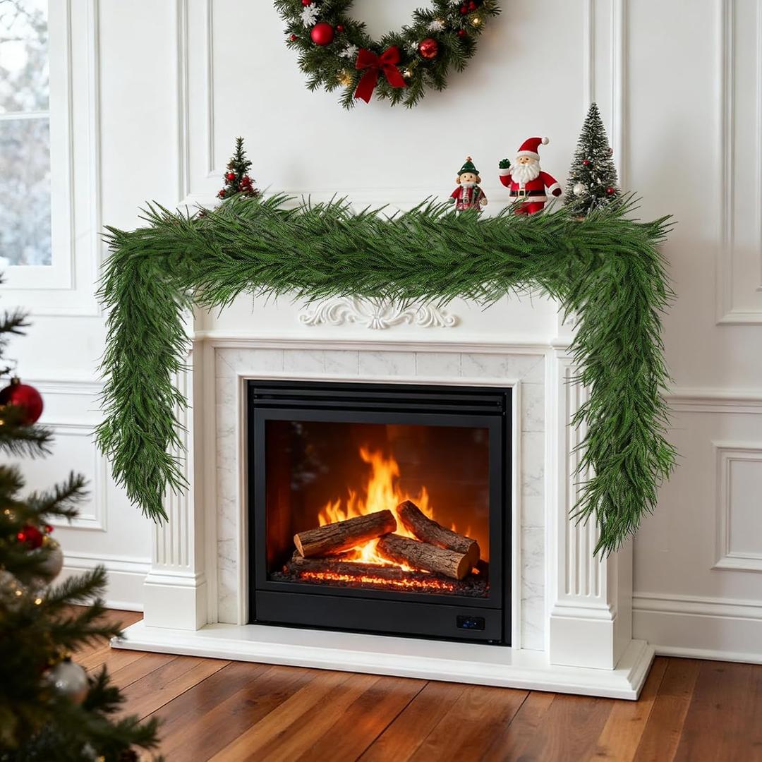 2 Pcs 6 Ft Artificial Norfolk Pine Garlands - Green Artificial Greenery Garland, Winter Christmas Garland for Table, Mantle, Wall, Indoor, Outdoor Holiday Dcor