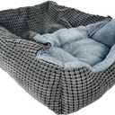 Dog Beds for Up to 20 lbs Dogs, Small Rectangle Puppy Beds Featuring Cave Hooded Blanket & Non-Slip Bottom, Comfy Anti-Anxiety Pet Beds for Dogs, Warm and Machine Washable (20 inches, Grey)