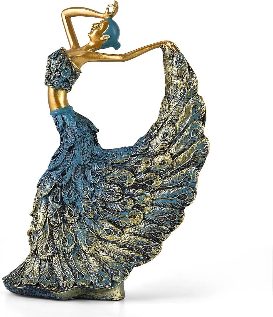 Elegant Peacock Statue - Shelf Decor Accents, Tabletop Home Decorations for Living Room, Bookshelf, Side Table (Blue)