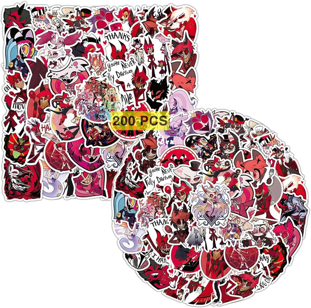 Pounchi Hotel Cartoon Stickers (200 Pcs) Cool Cartoon PVC Sticker, Gifts for Laptop Water Bottle Skateboard Party Supplies Decorations Teens Kids