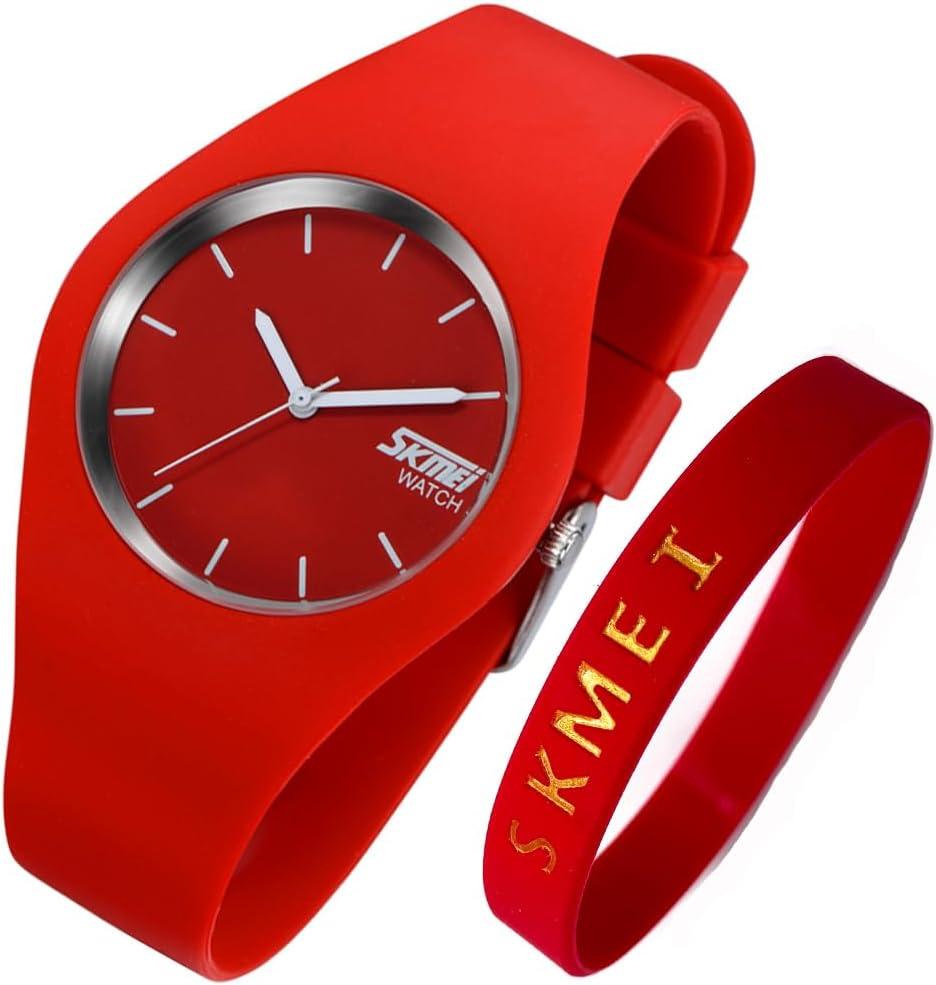 SKMEI Watches for Young Women Lady Sports Silicone Band Waterproof Fashion Casual Simple Quartz Analog Teens Girls Gift Black Wrist Watch L9068red