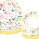 Mumufy 100 Pack Pink Floral Paper Plates 9 & 7 Disposable Wildflower Dessert Plates Floral Party Decoration Dinner Tableware for Wedding Birthday Baby Shower Bridal Garden Tea Party Supplies