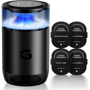 Geinself Smart Car Air Freshener Diffuser, Waterless Essential Oil Diffuser with 4 Modes, 4 Scent Refills, Auto On/ Off, USB - C Rechargeable Wireless, Ambient Light for Home/ Car Use (5502-Black)