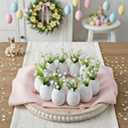 Easter Egg Candle Wreath Rings 5 Inch Easter Speckled Eggs with Artificial Flowers Resin Eggs Neutral Candle Rings Wreaths Rustic Spring Decor for Home Table