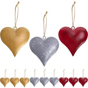 12 Pcs Valentine's Day Heart Metal Bell Ornaments, 3 Styles 3D Metal Heart Decorative Bells, Vintage Iron Hearts Hanging Decoration for Valentine's Day Christmas Holiday Anniversary Party Decor
