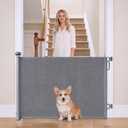 34" Tall Retractable Dog Gate, Adjustable Width 0-59" Pet Gate for Small to Medium Dogs, Heavy Duty Mesh Dog Safety Gate with Hardware Mounting for Doorways/Stairs/Indoor/Outdoor, Gray
