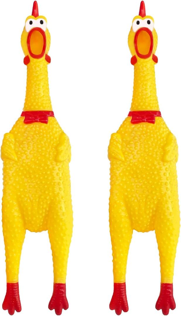 2 Pcs Large Rubber Chicken, Screaming Dog Toys, Yellow Squawking Squeaky Toy, Prank Noise Maker 12 Inch
