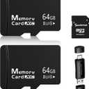 64 GB MicroSDXC 2-Pack + SD Adapter & Bonus USB 2.0 Reader  U3 V30 A2 4K UHD High-Speed Memory Cards for Dash Cam, Security Camera, Drone, Nintendo Switch, GoPro