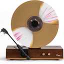 Fuse GLD Vertical Vinyl Record Player with Speakers | Gold Trim | 5.3 Bluetooth, AUX | Full Range External Speakers | Premium Cartridge | Vintage Mid Century Modern | Handcrafted Ashtree Wood