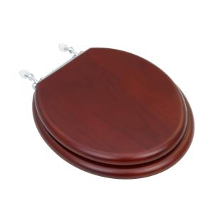Renovators Supply Manufacturing Light Mahogany Wooden Toilet Seat Elongated Toilet Seat With Brass PVD Hinges And Non Slip Bumper