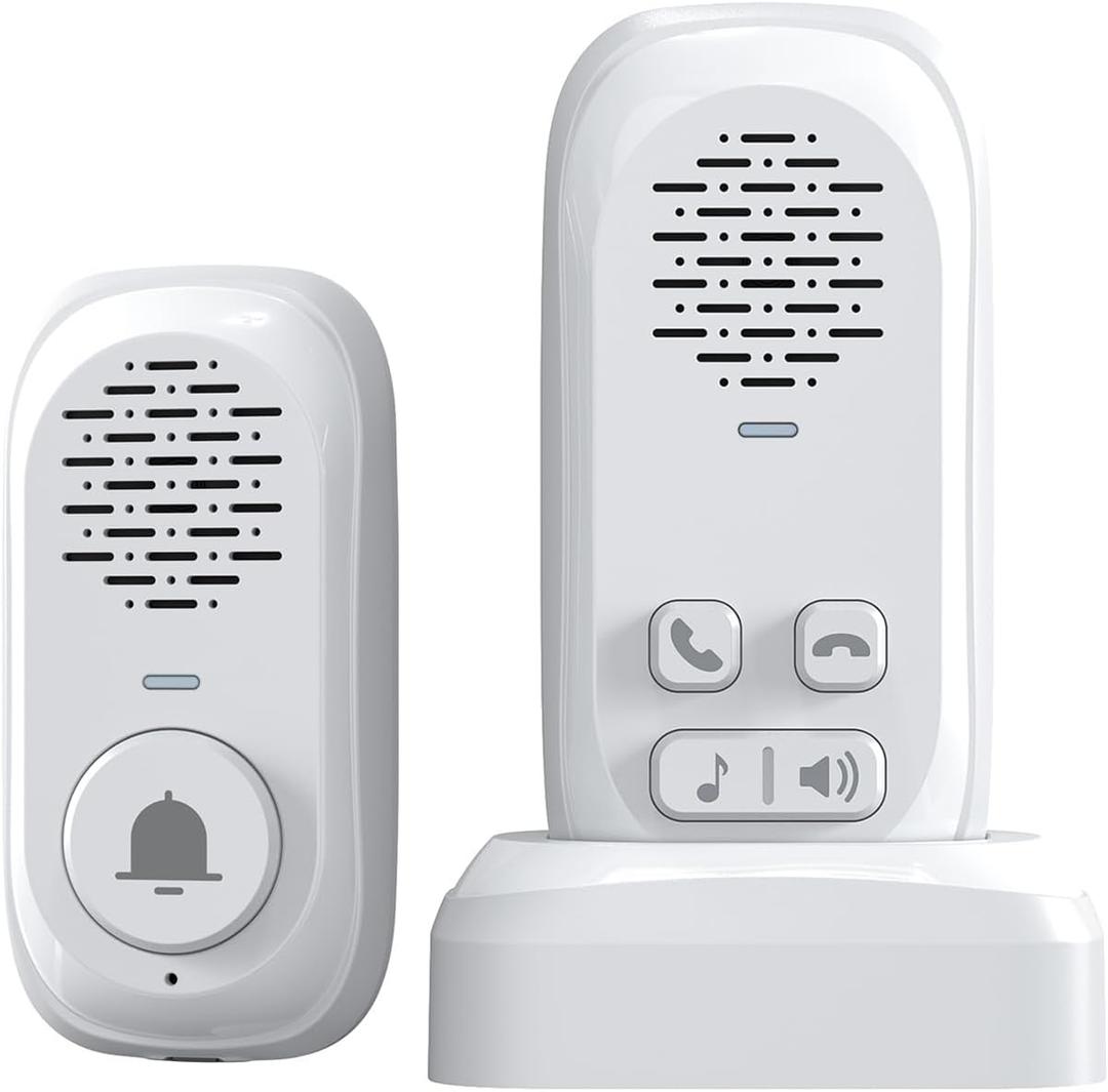 Wireless Intercom Doorbell, 2 Way Communication Doorbell 984ft Long Range, 4 Volume Levels, Battery Operated Doorbell with Speaker for Home Office Classroom (White)