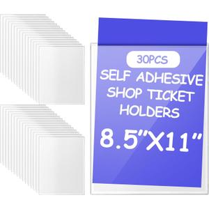 Outus 30 Pcs Index Card Pockets with Top Open Loading Self Adhesive Shop Ticket Holders Clear Plastic Sleeves Adhesive Pockets Work Order Job Ticket Holders for Home Office Posting (8.5 x 11 Inch)
