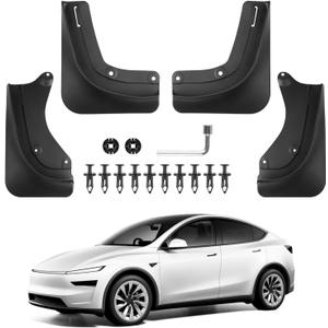 Shademax Custom for 2025 Tesla New Model Y Juniper Mud Flaps Splash Guards for Model Y Juniper 2026 2025 Accessories Tire Protector No Drilling No Tape Mudflaps Kits All Weather Protection (Set of 4)