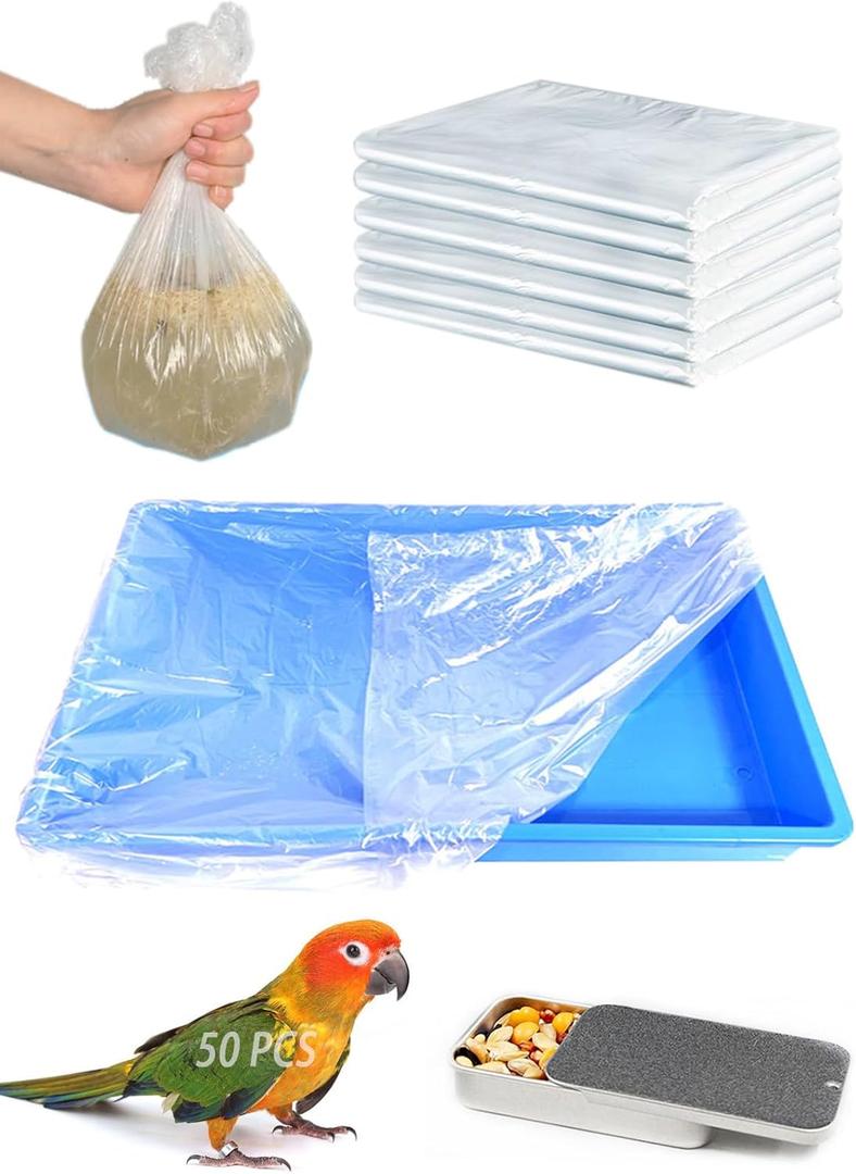50 PCS Disposable Bird Cage Liners Clear Plastic Parakeet Cage Liner Parrot Cage Tray Liners Universal Film Bird Cage Accessories for Finches Canaries Cockatiels Birdcage
