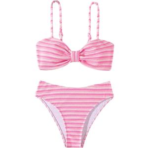SOLY HUX Women's Bikini Sets Striped Bowknot Bathing Suits Spaghetti Strap Two Piece Swimsuit Smal
