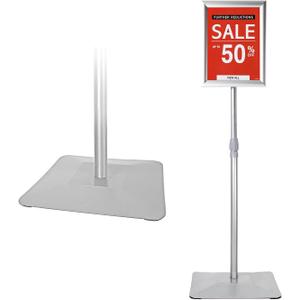 Adjustable Sign Stand for Display, with Upgraded Iron Base, Pedestal Floor Signage Stand Holder for Outdoor or Indoor Advertising (8.5 x 11, Silver)