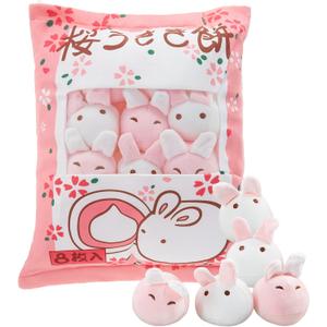 Civaner Kawaii Bunny Plush Pillow Cute Room Decor Cherry Blossom Throw Pillow Pink Removable Stuffed Animal Fluffy for Easter Home Birthday Spring Sakura Gifts Bag