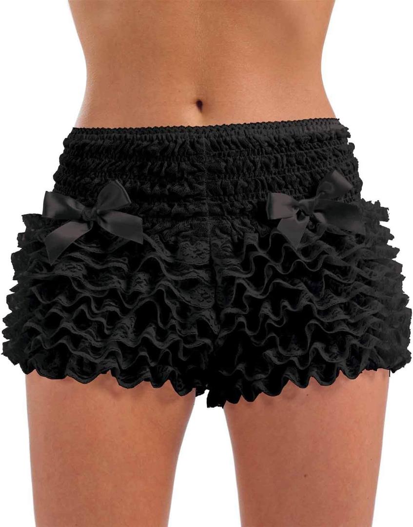 Fun Shack White Ruffle Shorts, Women Bloomers Shorts, Lace Ruffle Bloomer (29 Regular, Black)