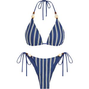 ZAFUL Women's Bikini Sets Beads Triangle Swimsuits 2 Piece String High Cut Cheeky Bathing Suits