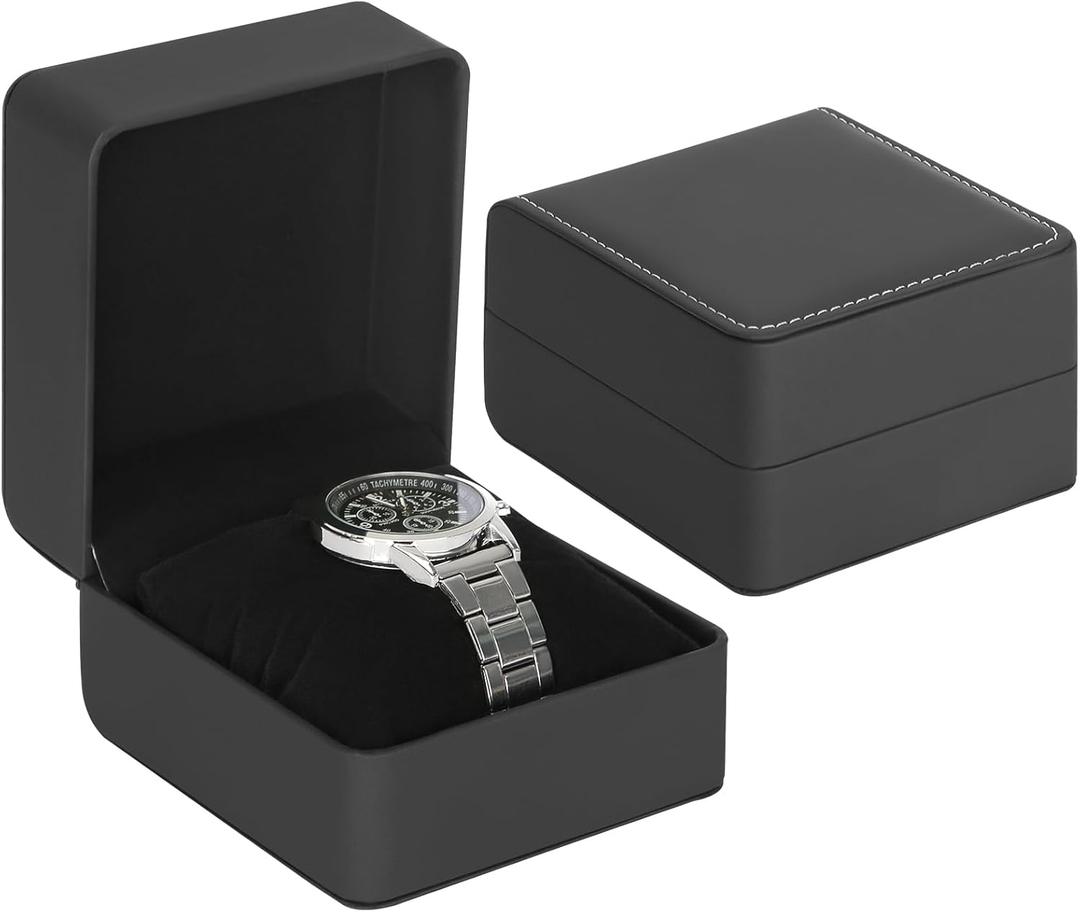 Single Watch Case, Travel Watch Gift Box with Removable Pillow, Luxury PU Leather Wristwatch Display Organizer Holder Boxes for Mem and Women (Black)