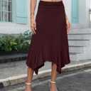 YSYOKOW Midi Skirts for Women High Waisted Asymmetrical Handkerchief Hem Fold Over Waist Flowy Casual Summer Soft Knit Skirt (L)