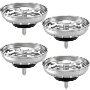 Kingrol 4 Pack Kitchen Sink Strainers with Rubber Stoppers - Stainless Steel Drain Basket Replacement, Fits 3.5 Inch Standard Sink Drain, Prevents Clogs, Easy Clean, Rust Resistant