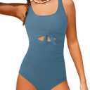 Qaoerde Girls Swimsuit One Piece Swimsuits Cutout Ruched Bathing Suits Tie Adjustable Straps Girls' Swimwear 9-16Y (13-14 Years, Gery Blue)