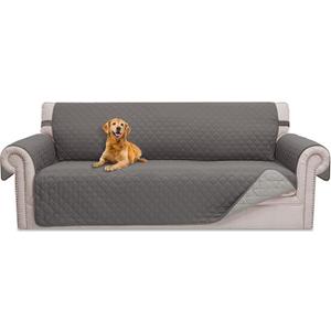 Reversible 4 Seater Couch Cover for Dogs Water Resistant Washable Pets Furniture Protector Sofa Cover with Elastic Straps (88" Sofa, Gray/Light Gray)