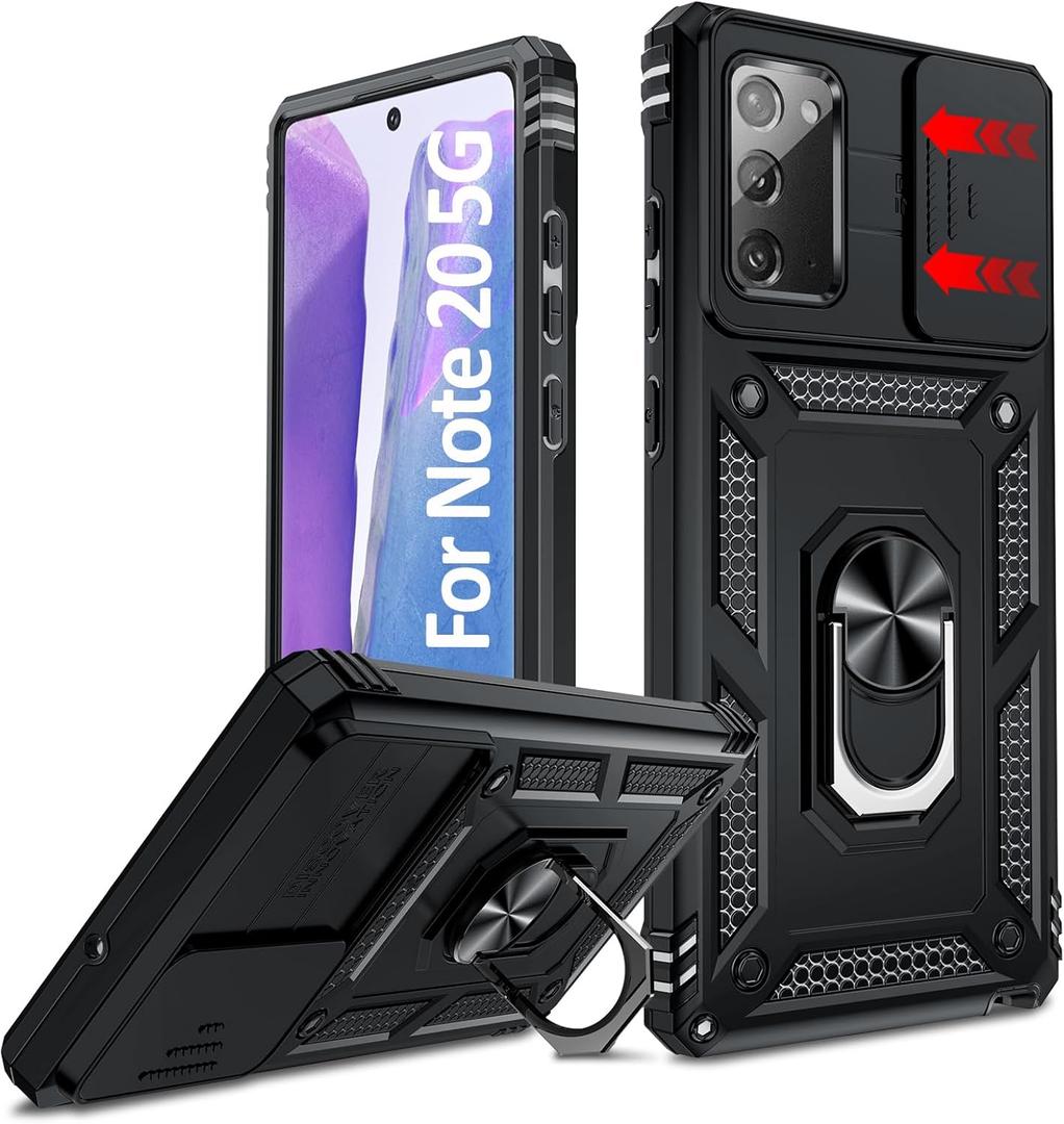 LeYi for Samsung Galaxy Note-20 Case:     , Samsung Note 20 Case, Galaxy Note 20 5G, Phone Case Android Mobile Cover Note20 Shell with Rotating 360 Ring, Black