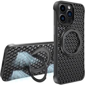 Frameless Phone Case with Heat Dissipation Compatible with iPhone 13 Pro Magnetic Case (Magnetic Ring Phone Stand) Effective Cooling Down Protective Phone Black Case