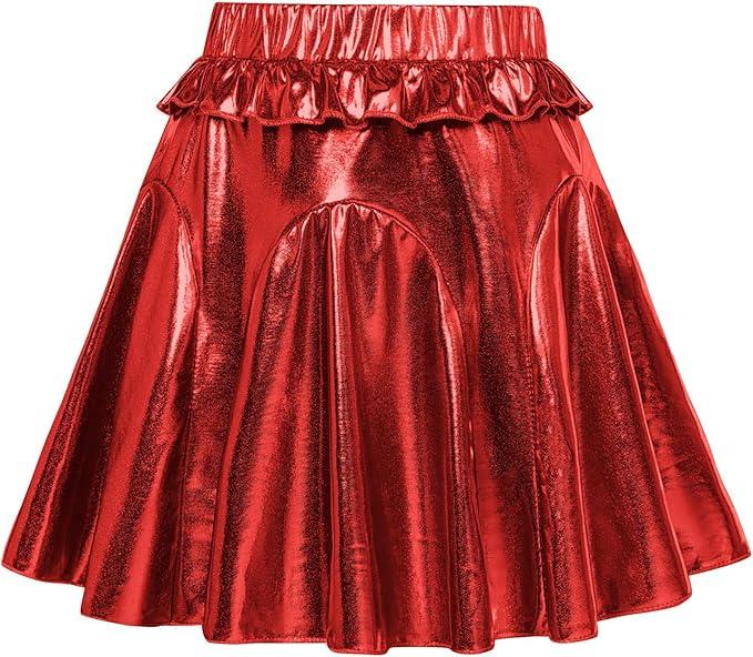 Girls Red Skirt High Waist A Line Sparkle Christmas Party Mini Skirt Size  2XL