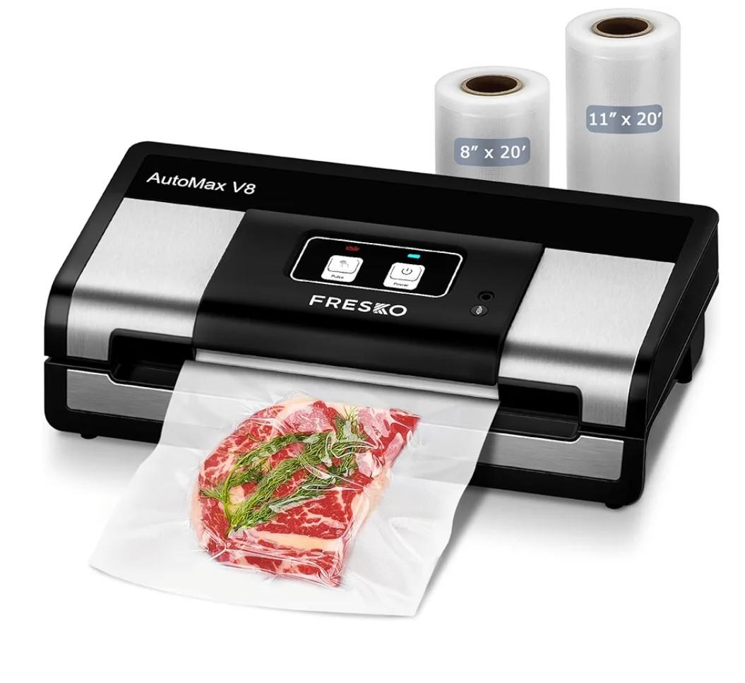 FRESKO Automatic Vacuum Sealer, Powerful Food Vacuum Sealer Machine, Auto Dry-Wet Detection, Bag Cutter, 2 Rolls Bags, Effortless Operation, Starter Kit