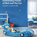QPAU Blow up Inflatable Toddler Travel Bed with Sides, Toddler Air Mattress for Camping, Traveling, Hotel, or Home Use, Hand Pump Included (Blue)