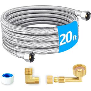 Dishwasher Installation Kit - 20 FT Premium Stainless Steel Braided Dishwasher Hose kit,Food Grade PEX Inner Tube Dishwasher Water Supply Line with 3/8"x3/8"MIP Elbow,3/8"x 3/4" FHT Elbow
