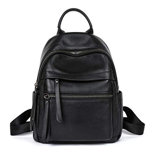COOLCY Genuine Leather Backpack Purse for Women Multi-functional Elegant Daypack for ladies (Black) Small