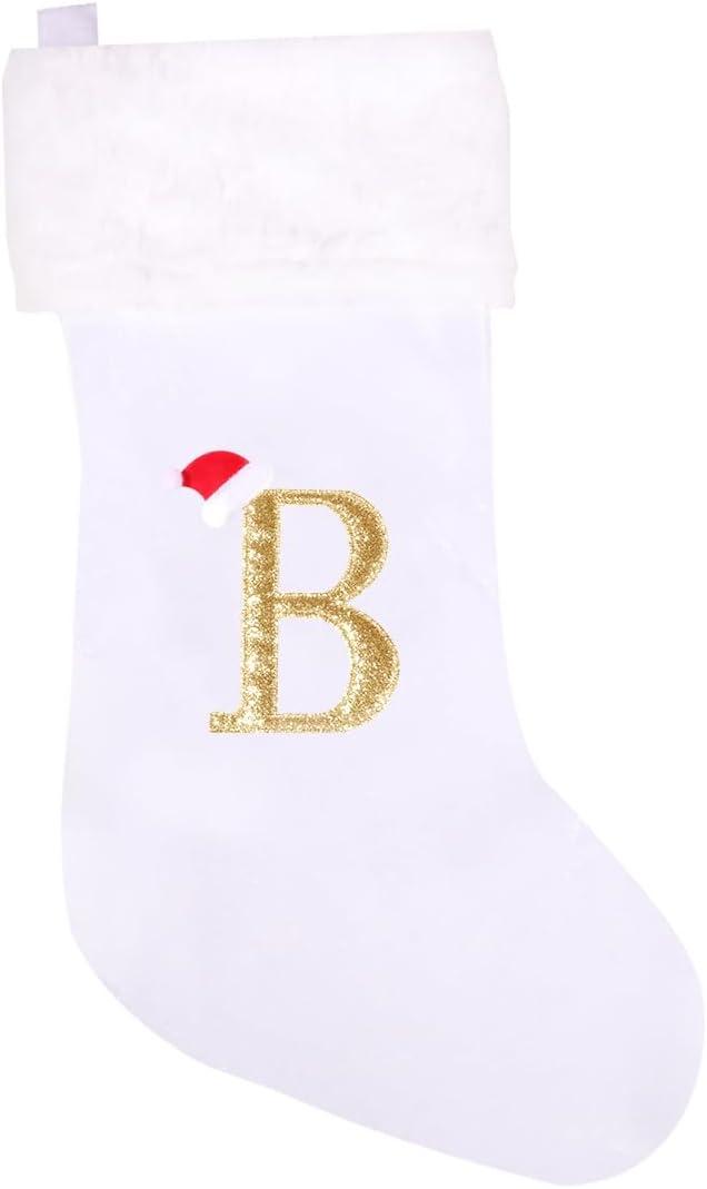 20 Inches Super Soft Plush Monogram Christmas Stockings Xmas Rustic Personalized Stocking Embroidered Letter Decoration for Decor (White)