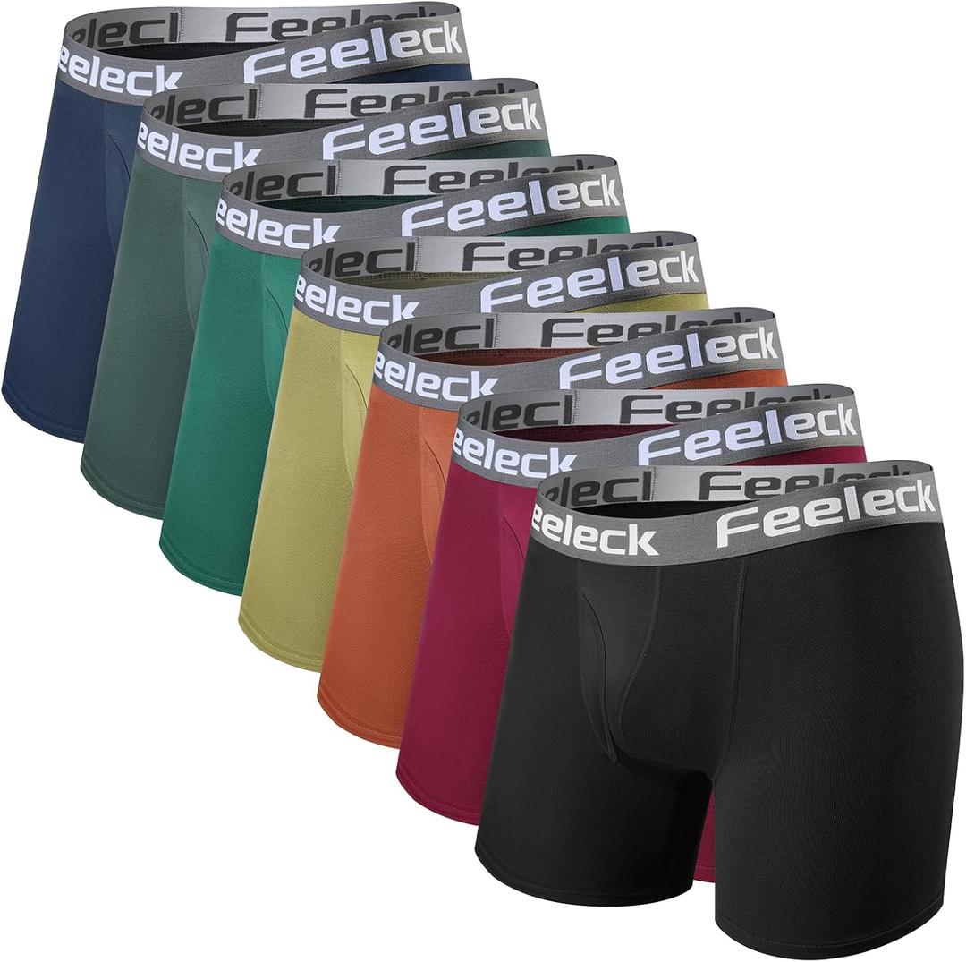Feeleck Mens underwear Rayon Boxer Briefs 7-Pack,Soft & Moisture Wicking with Fly Underwear for Man (3X-Large)