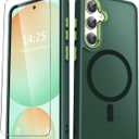YENAPOON for Samsung Galaxy S25 Case, Matte Magnetic Phone Case with 1 Screen Protector, Support for Magsafe, Translucent Frosted Shockproof Protective Cover for Samsung Galaxy S25, Dark Green