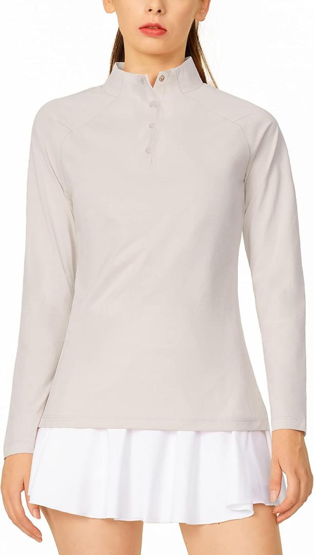 LastFor1 Women's Long Sleeve Golf Polo Shirts UPF 50+ Moisture Wicking Quick Dry Active Tops with Snap Buttons Closure (Medium)