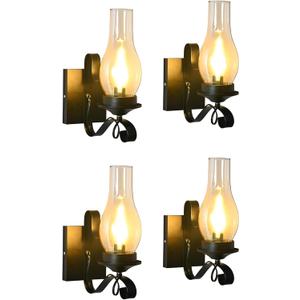 4 Pack Rustic Wall Sconces, Black Hardwired Farmhouse Industrial Wall Sconce Indoor Retro Wall Lamps with Amber Glass, Vintage Bathroom Sconces Wall Lighting Lantern