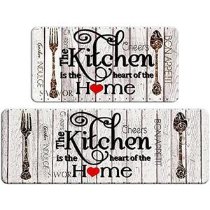 FRESHMINT Farmhouse Kitchen Mats Sets 2 Piece Cushioned Anti-Fatigue Comfort Mat for Home & Office Ergonomically Engineered Memory Foam Kitchen Rug Waterproof Non-Skid, 30" by 17" + 47" by 17",Home