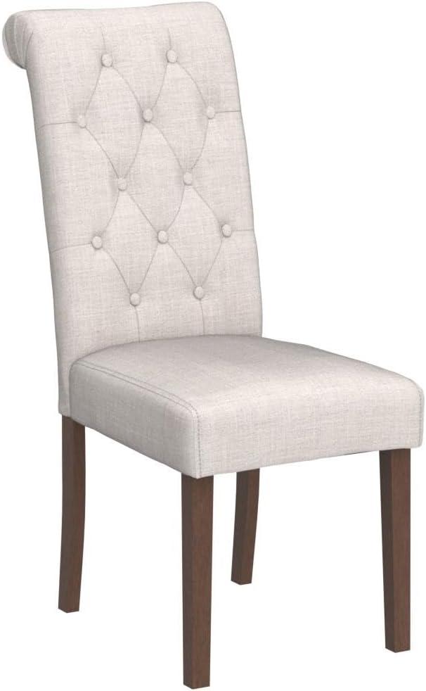 COLAMY Tufted Dining Room Chairs, Accent Parsons Diner Chairs Upholstered Fabric Side Stylish Kitchen Chairs with Solid Wood Legs and Padded Seat - Beige