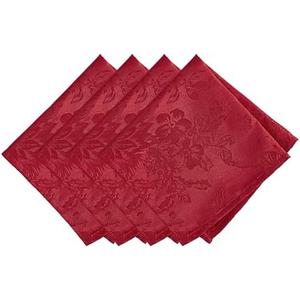 Elrene Home Fashions Poinsettia Elegance Jacquard Christmas/Holiday Cloth Dinner Napkins, Set of 4, 17"x17", Red