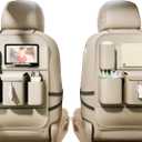 GMQ Backseat Car Organizer with Touch Screen,Protectors Kick Mats Travel Accessories for Kids,Multifunctional Seat Back Organizer Car Travel Organizer Accessories (Beige, 2PCS)