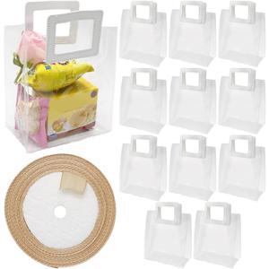 12 pcs 7 * 4 * 8 inches PVC Clear Gift Bag with Handle for Bridal Party Baby Shower Wedding Birthday